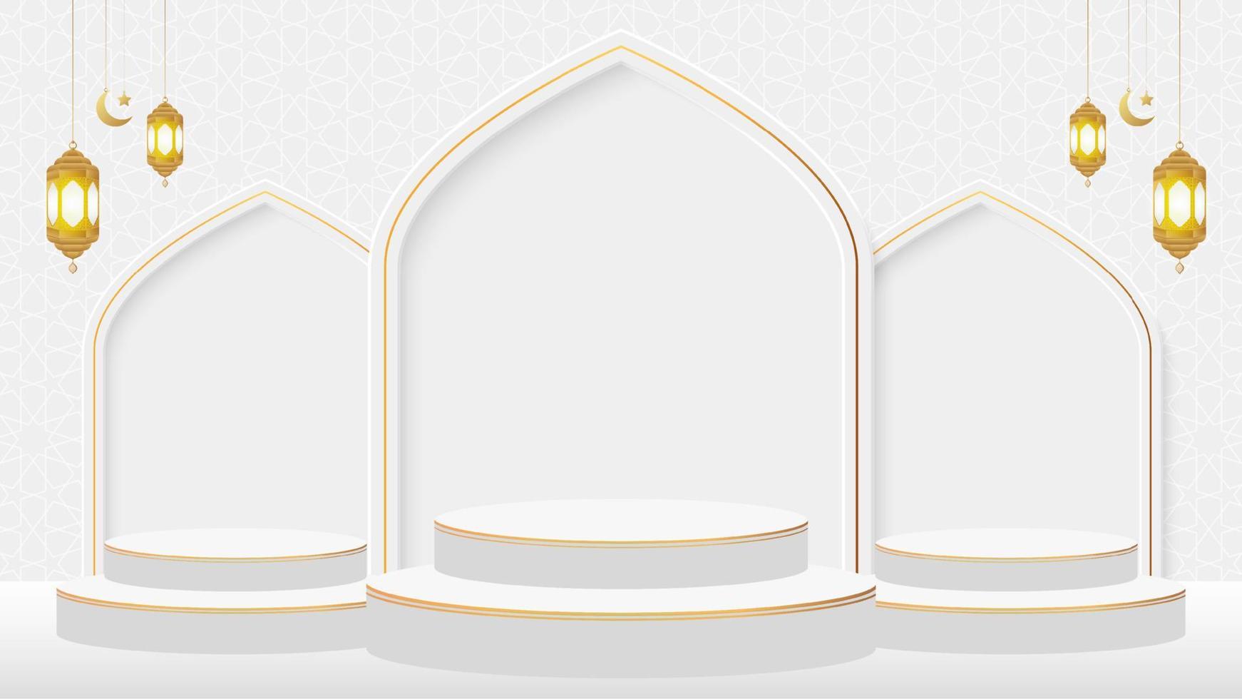 Ramadan and Eid Islamic Podium 3D Product Display Sale Banner Background, Ramadan sale social media post vector