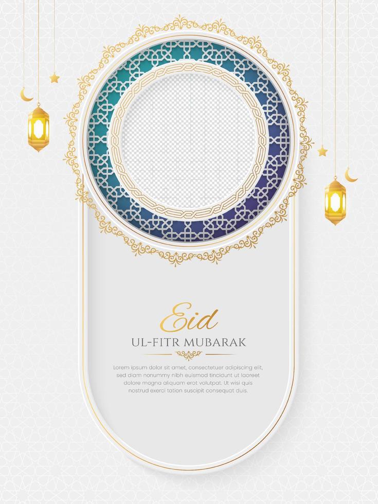 Eid Mubarak Golden Luxury Islamic Social Media Post with Arabic Style Pattern and Photo Frame vector