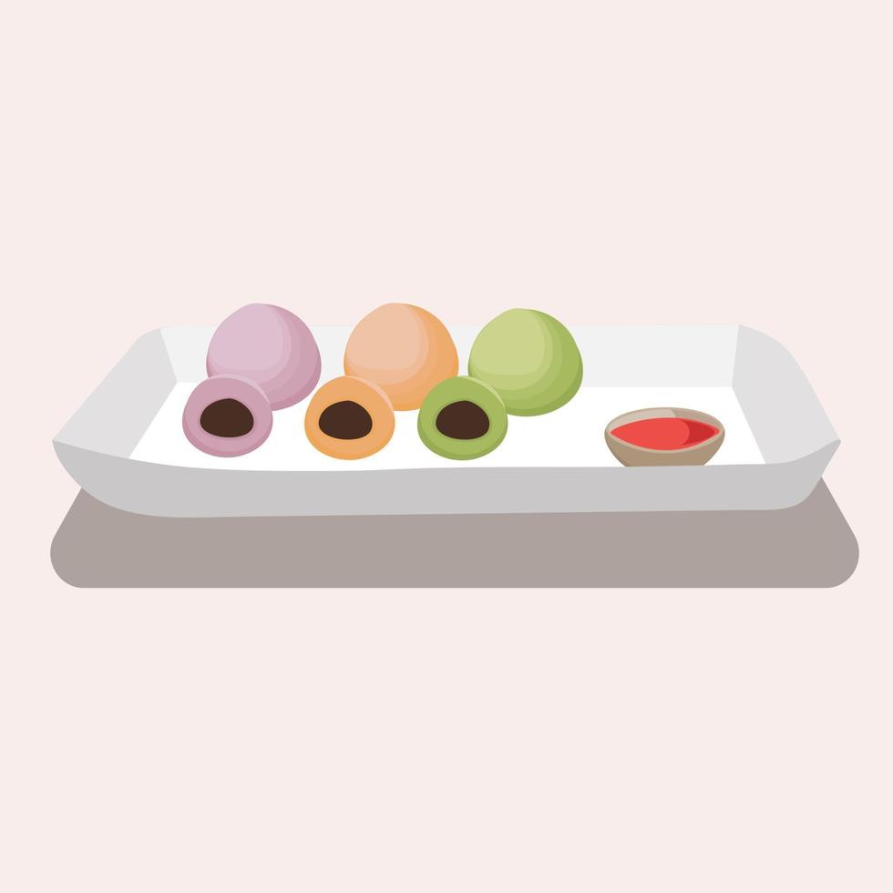 Mochi set. japanese dessert. Sweet asian food in pastel colors. Vector isolated illustration.