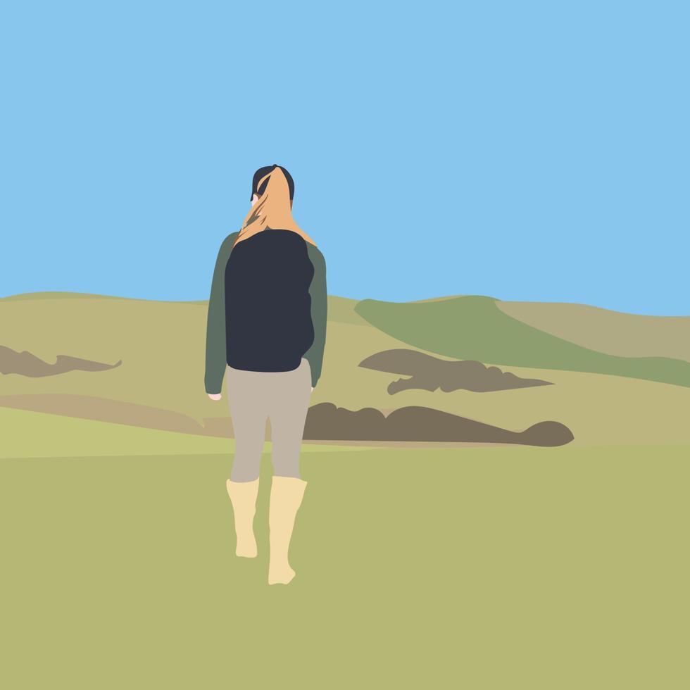 Girl hiking alone vector