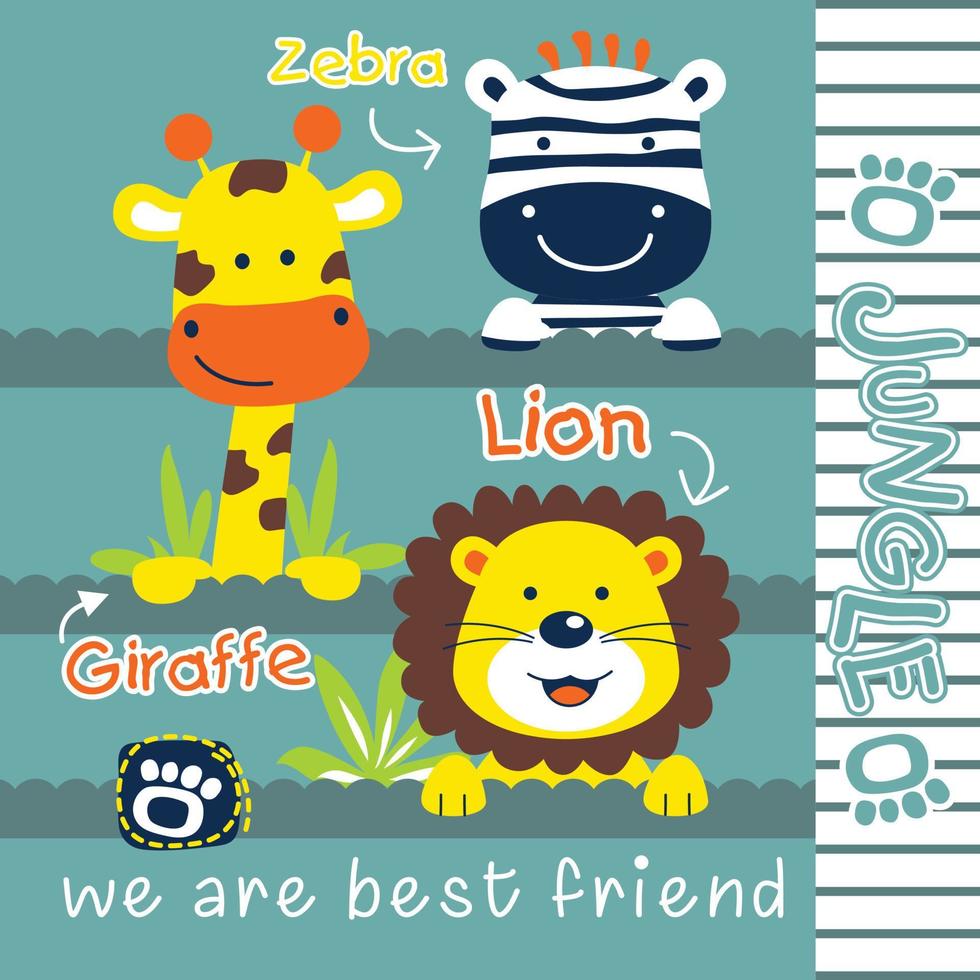 zebra,giraffe and lion funny animal cartoon vector