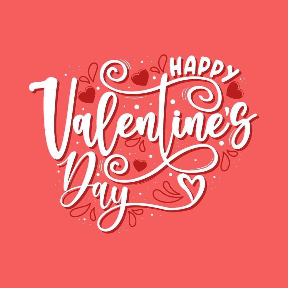 Happy Valentines Day Vector Illustration typography, lettering poster with handwritten calligraphy text, isolated on red background.
