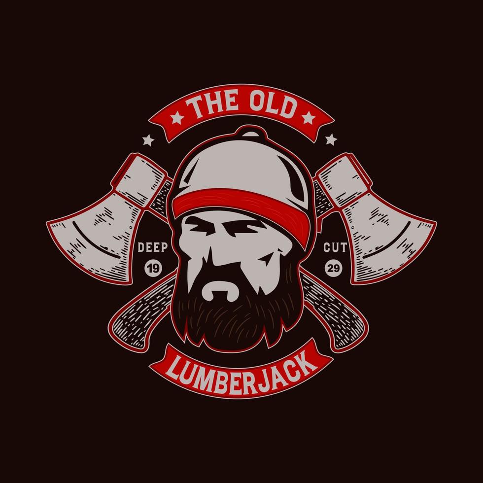 Lumberjack skull illustration. Woodworkers festival poster template. Shirt design on dark background. vector