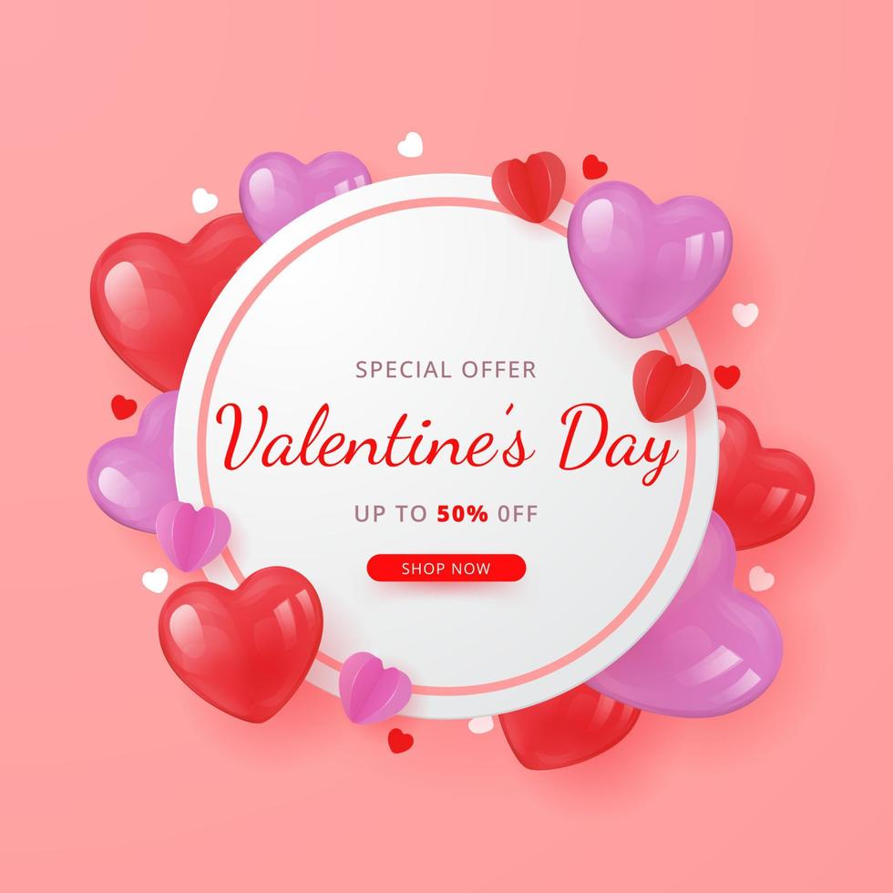 Valentine's day sale background with balloons heart. Vector illustration. Wallpaper, flyers, invitation, posters, brochure, banners.