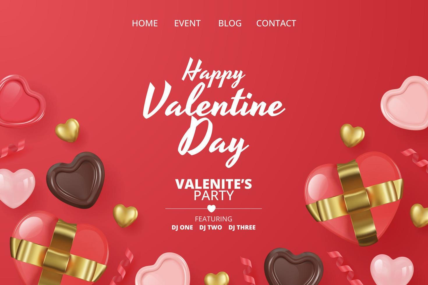Valentine's day landing page template. Vector illustration.