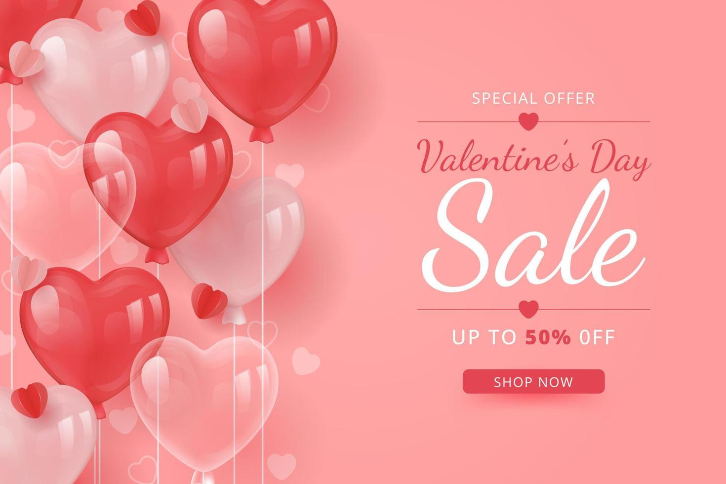 Valentine's day sale background with balloons heart. Vector illustration. Wallpaper, flyers, invitation, posters, brochure, banners.