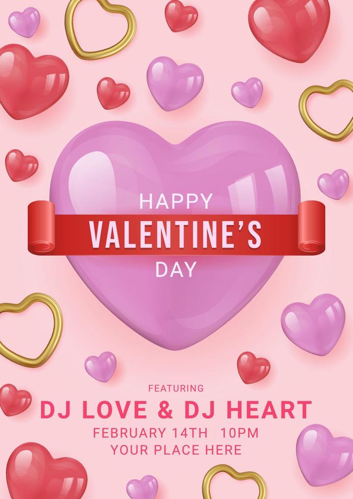 Valentine's day sale background with balloons heart and golden hearts. Vector illustration. Wallpaper, flyers, invitation, posters, brochure, banners.