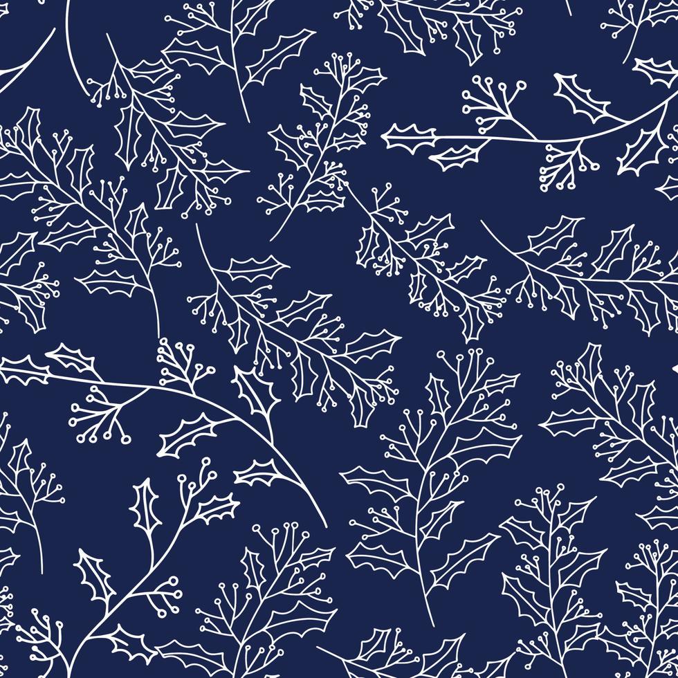 Seamless of botanic pattern with branch with berry in hand draw doodle style. Vector illustration.