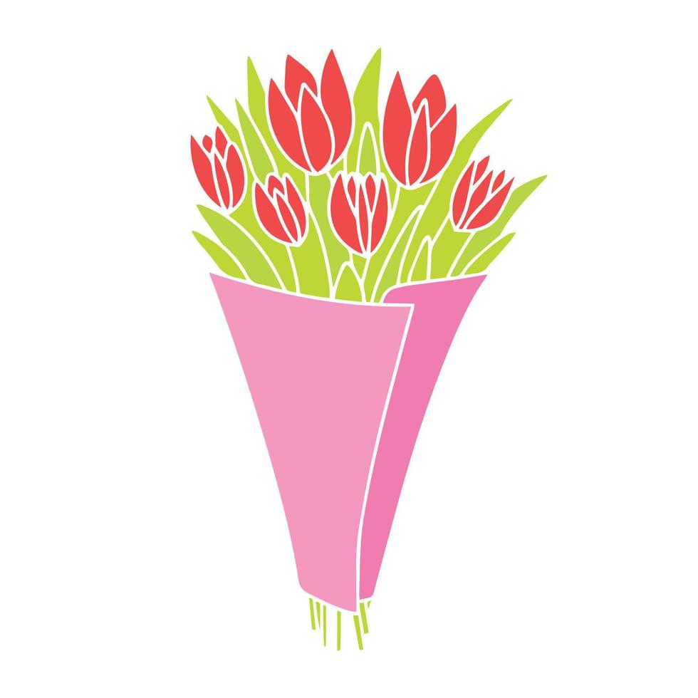 Bouquet of flowers in hand draw style. Spring bouquet with tulips. Vector illustration.