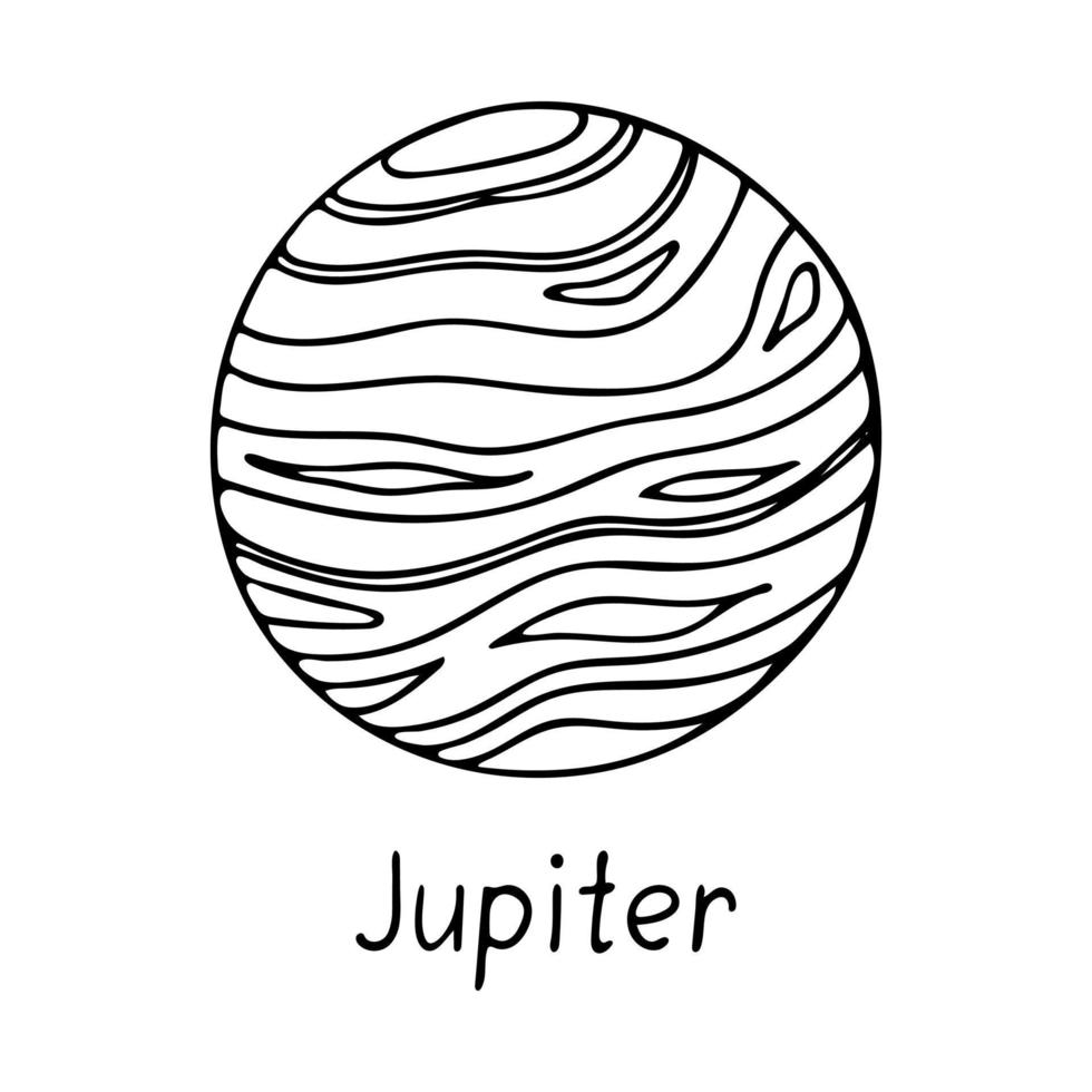 Doodle of Jupiter isolated on white background. Hand drawn vector illustration of planet of the Solar System. Good for coloring page book.