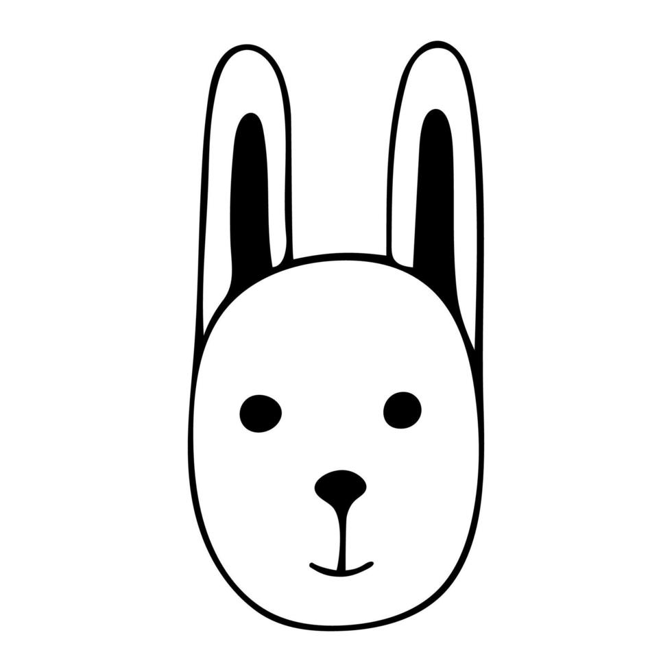 Doodle of cute hare head isolated on white background. Hand drawn vector illustration pf animal face for kids design or coloring book.