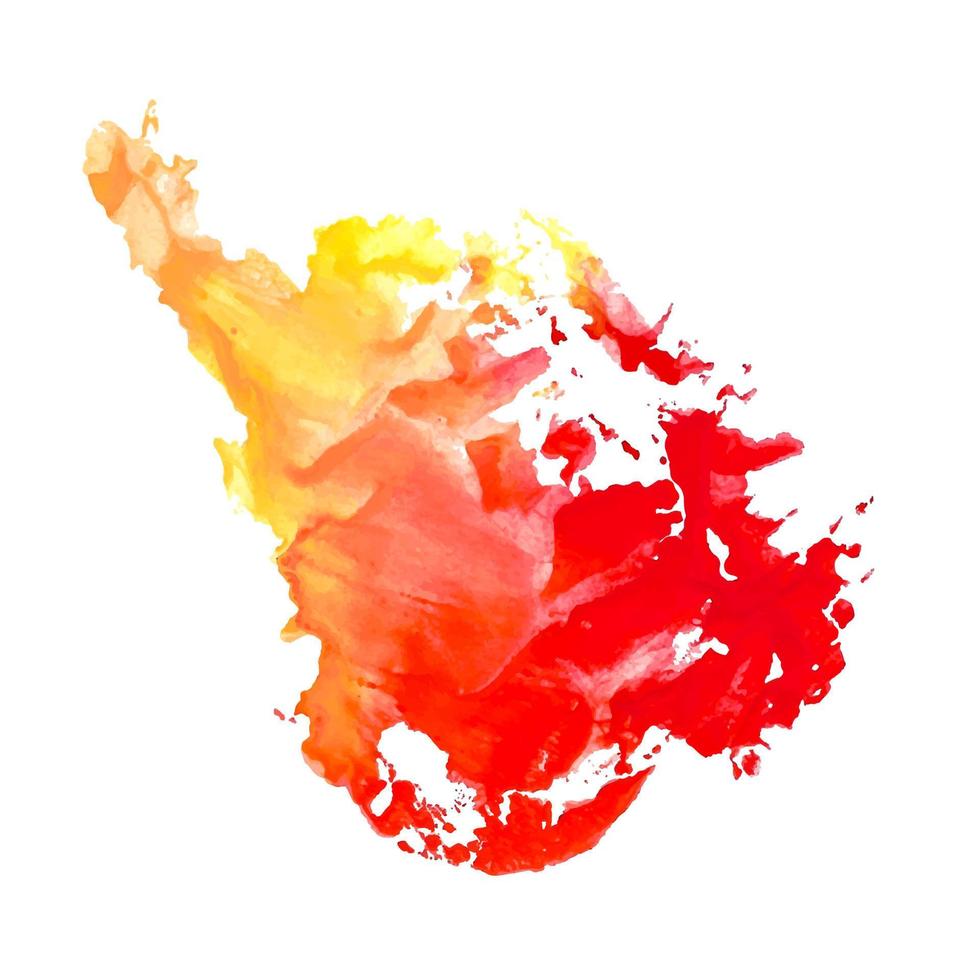Abstract liquid watercolor stain in red and yellow colors. Isolated on white background. Vector background.