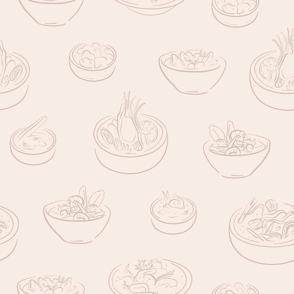 patrones sin fisuras con cuencos de sopa asiáticos dibujados a mano vector