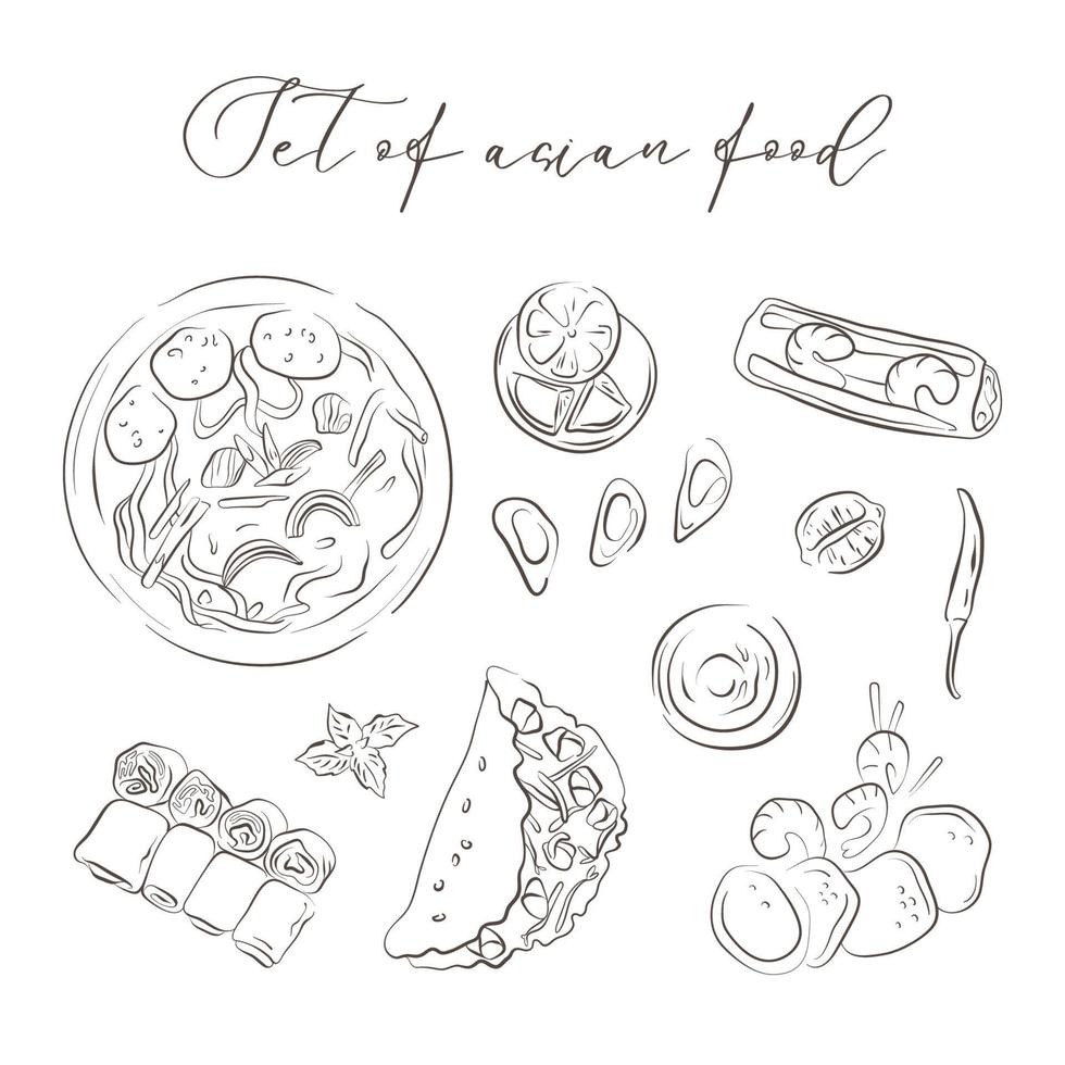 Seamless pattern with hand drawn asian food vector