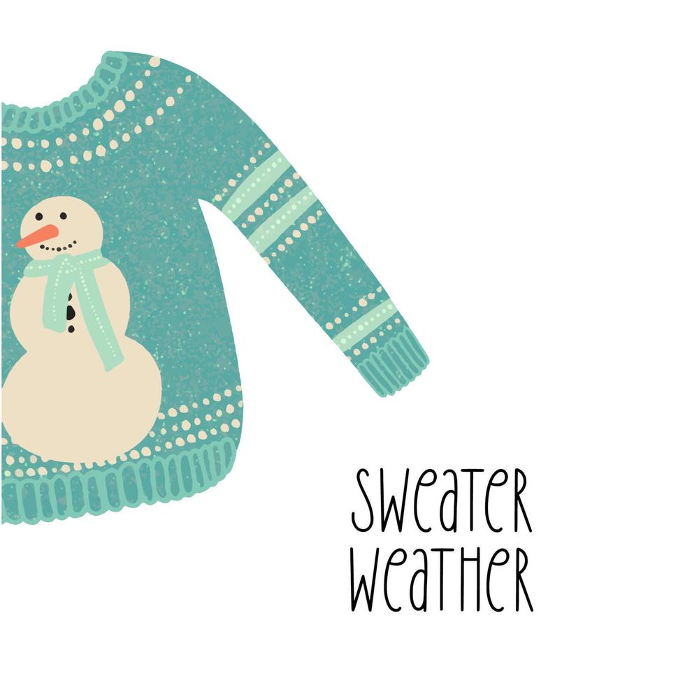 Sweater weather text with blue sweater illustration vector