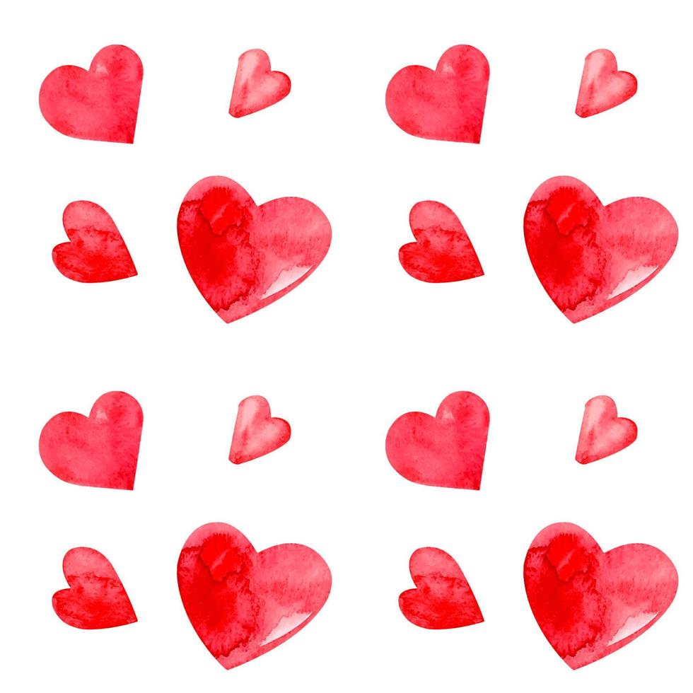 Seamless pattern with hand painted watercolor red hearts on white background vector