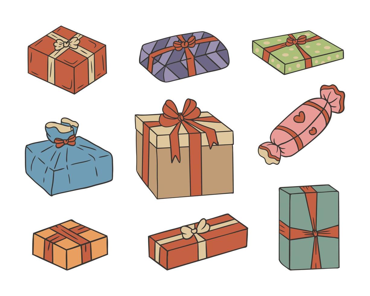 caja de regalo doodle dibujado a mano ilustración vectorial vector