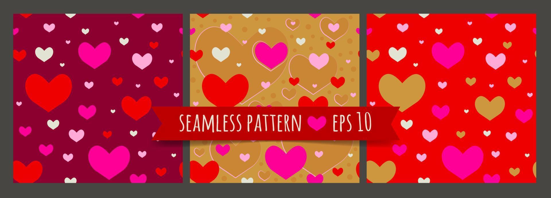Set of simple seamless patterns with hearts vector