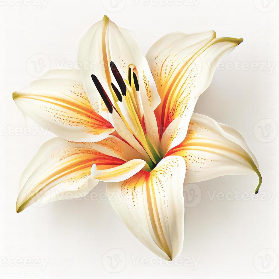 Top view of Lilies flower on a white background, perfect for representing the theme of Valentine's Day. photo