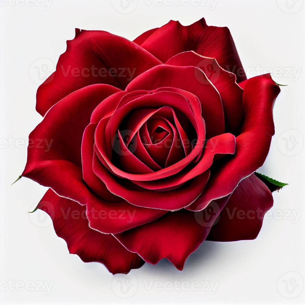 Top view of a red rose on a white background, perfect for representing the theme of Valentine's
