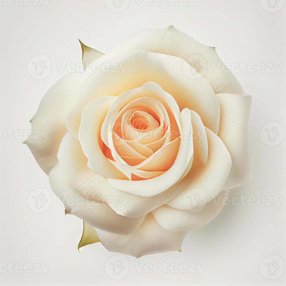 Top view of Rose flower on a white background, perfect for representing the theme of Valentine's