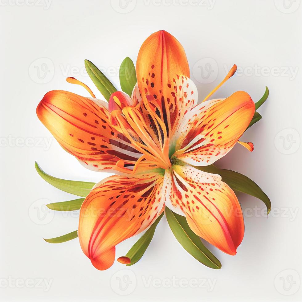 Top view a Tiger Lily flower isolated on a white background, suitable for use on Valentine's Day cards photo
