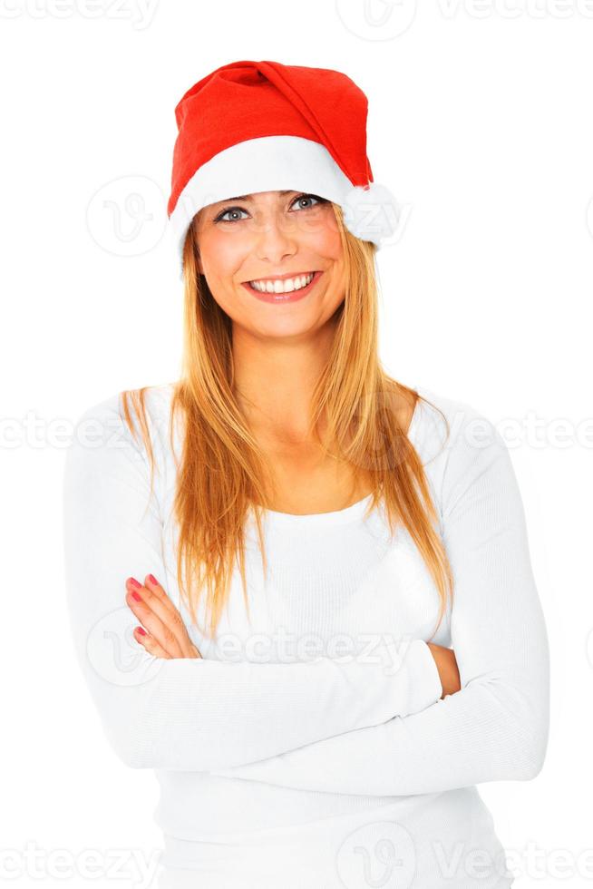 mujer con gorro de santa foto