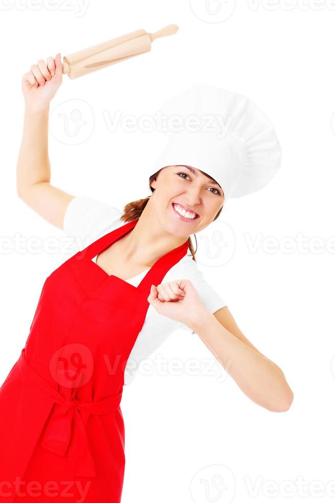 Woman with red apron photo