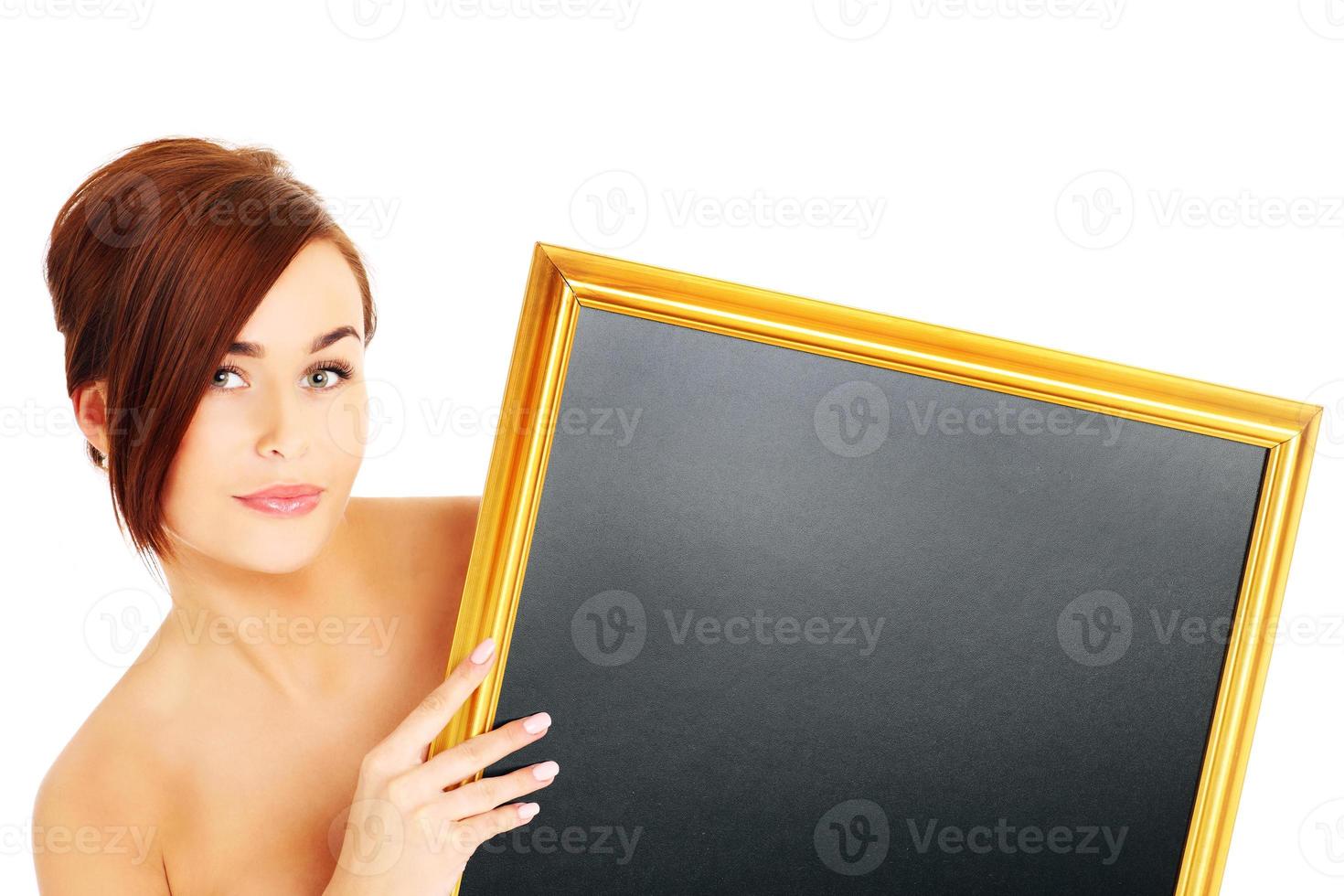 Woman with black Board photo
