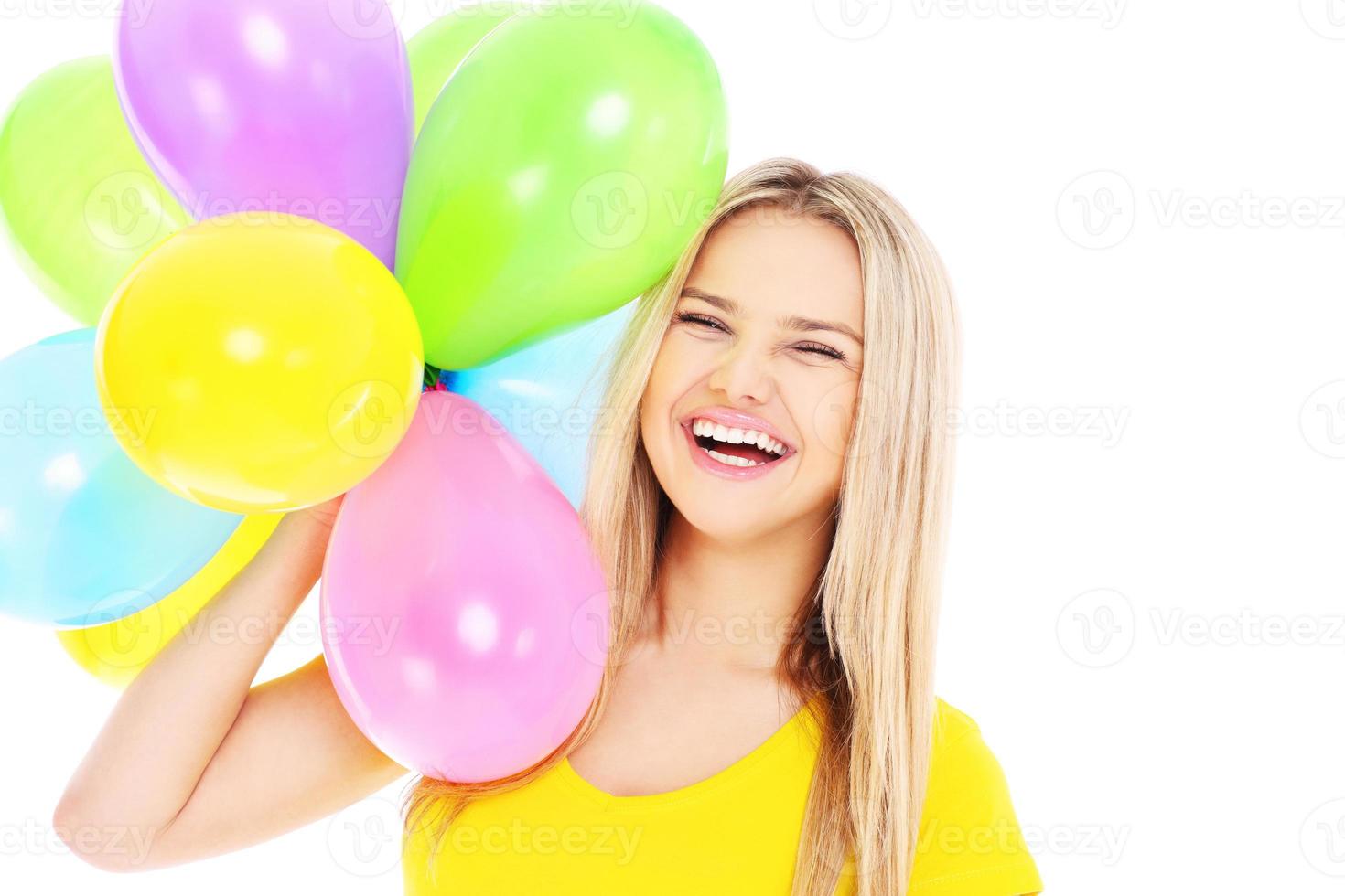 Woman with colorful balloons photo