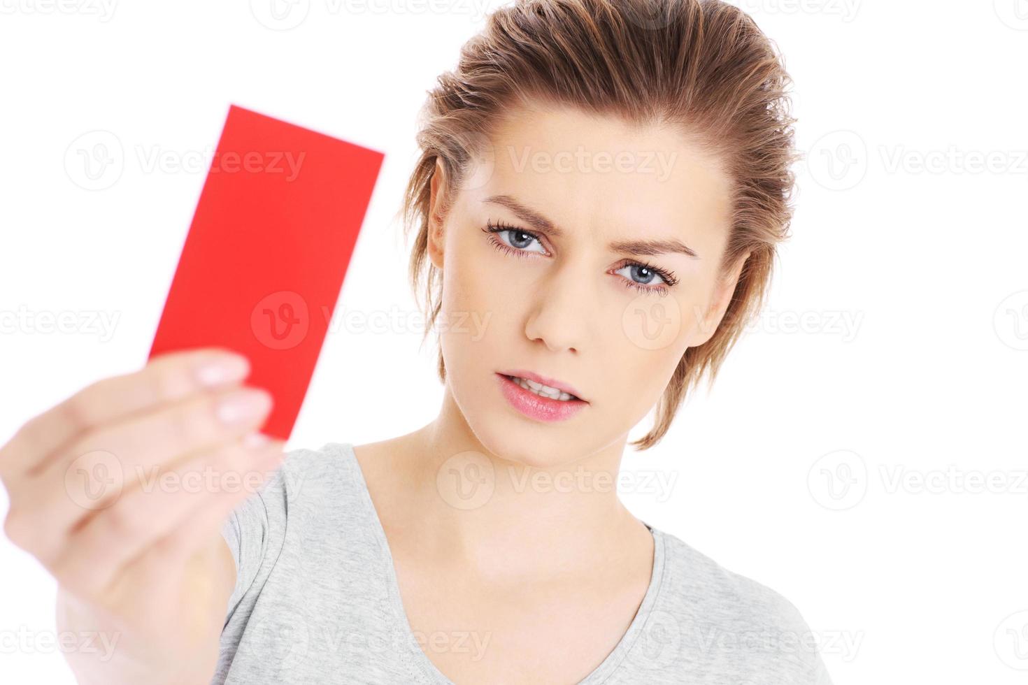 Woman with card photo