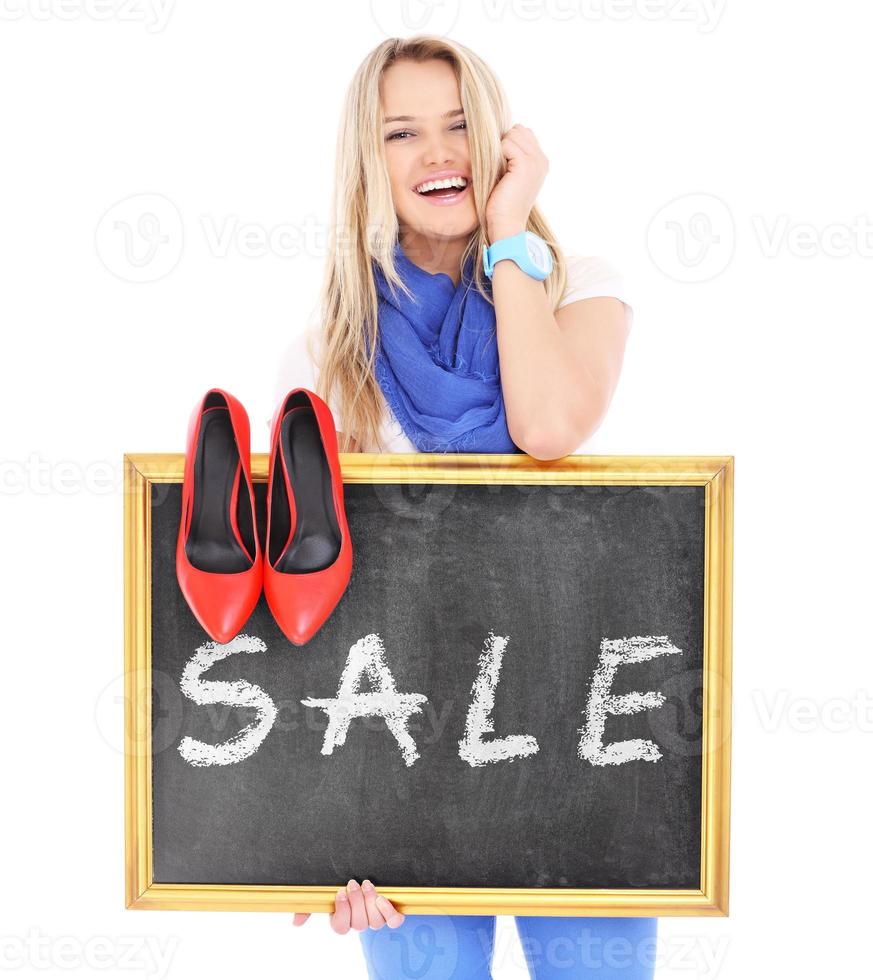 mujer para venta de zapatos foto