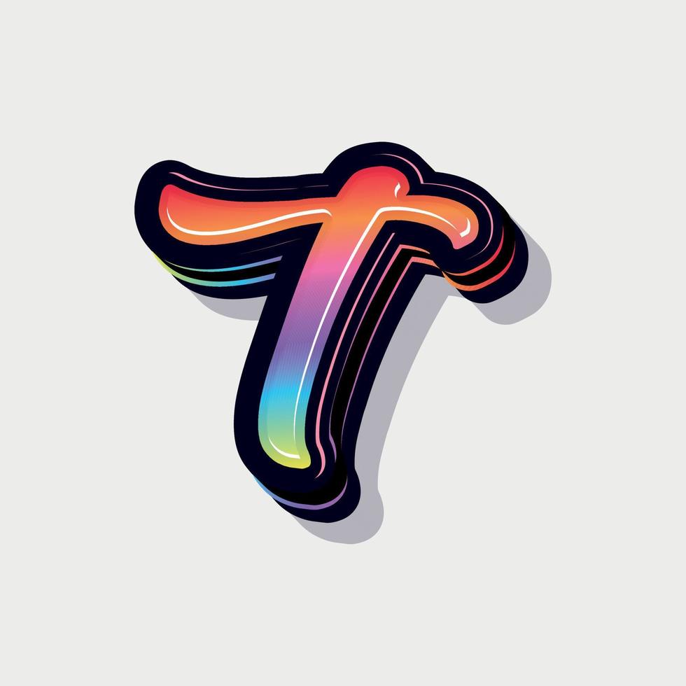 Paint style 3d small letter t vector