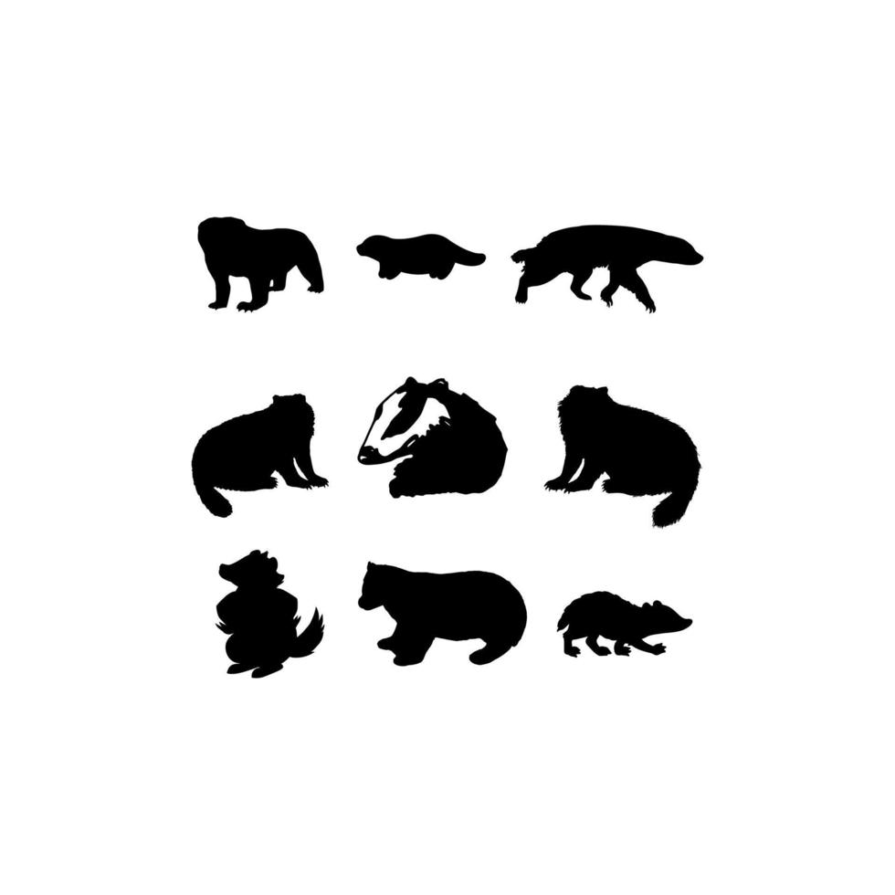 honeybadger animal set silhouette design vector
