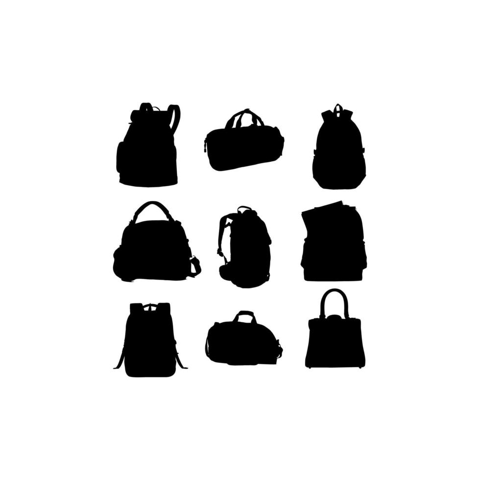 icono bolsa conjunto colección silueta diseño vector