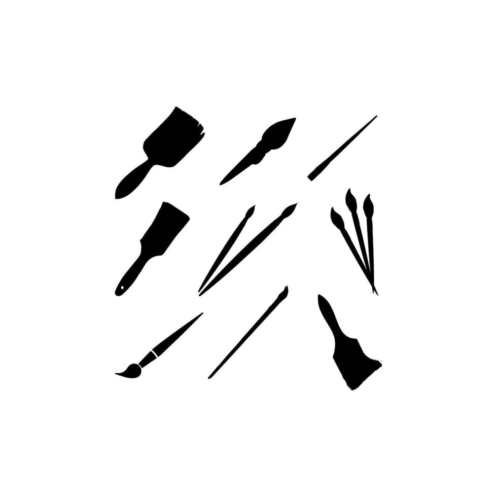 paint brush collection set silhouette icon vector