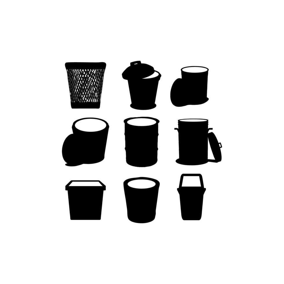 trash bin icon collection silhouette vector