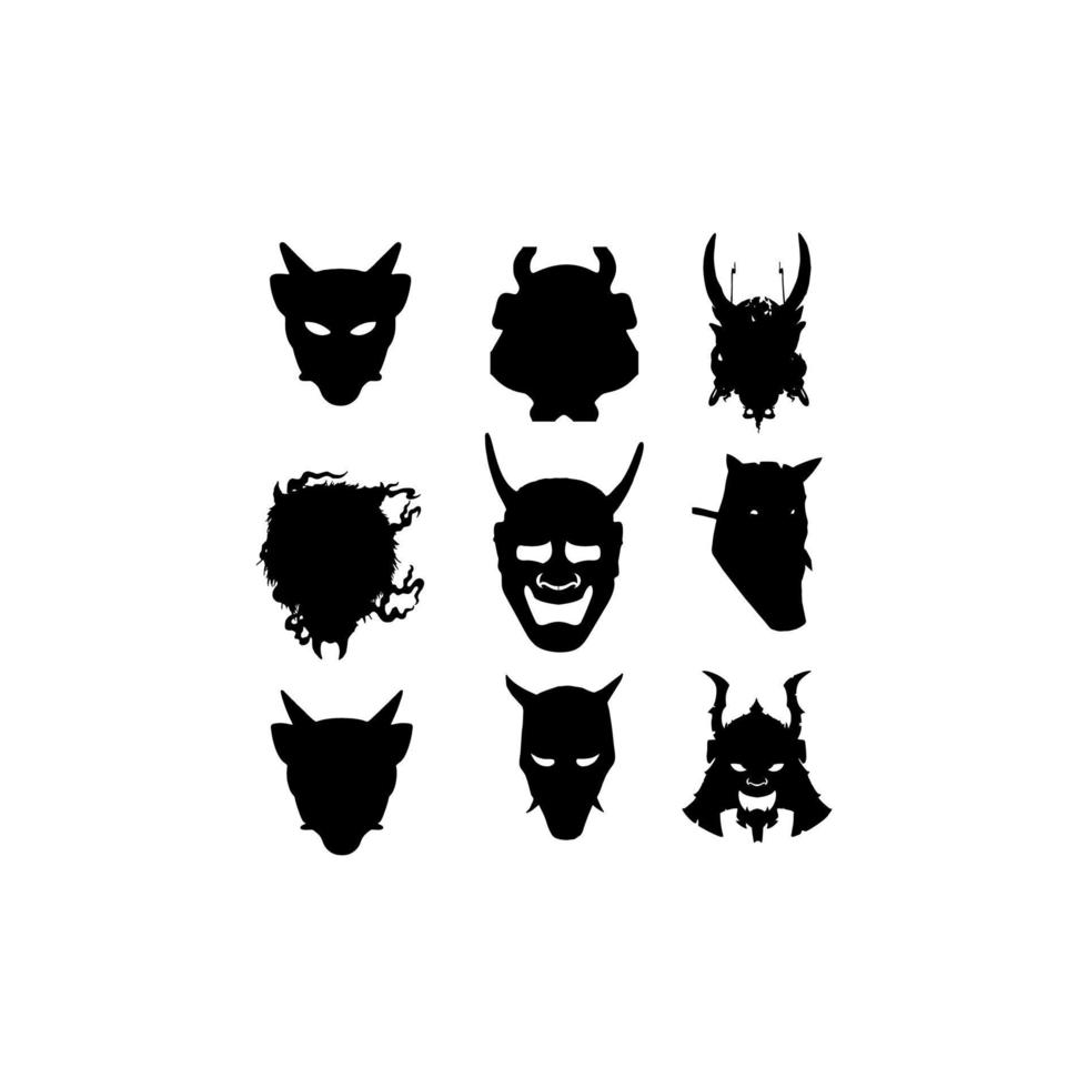 oni mask scary set illustration design vector