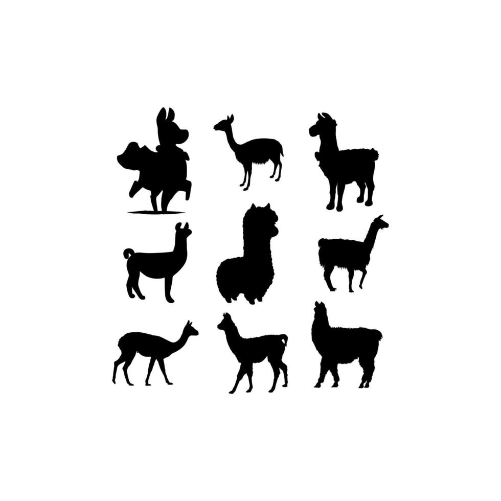 diseño de silueta de conjunto de animales de llama vector