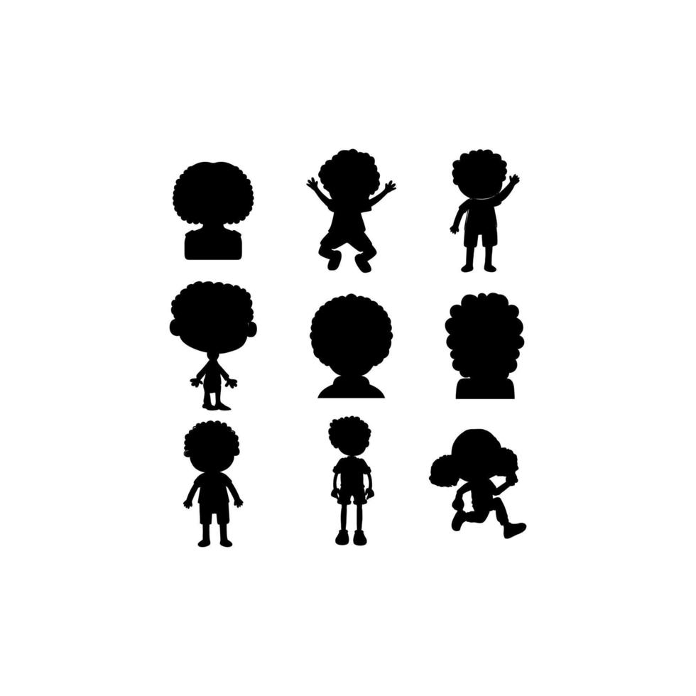 human curly hair silhouette set icon vector