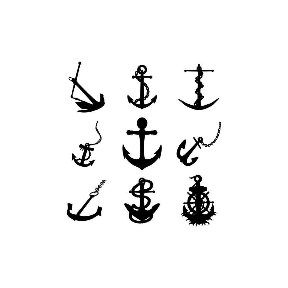 anchor boat silhouette set icon vector