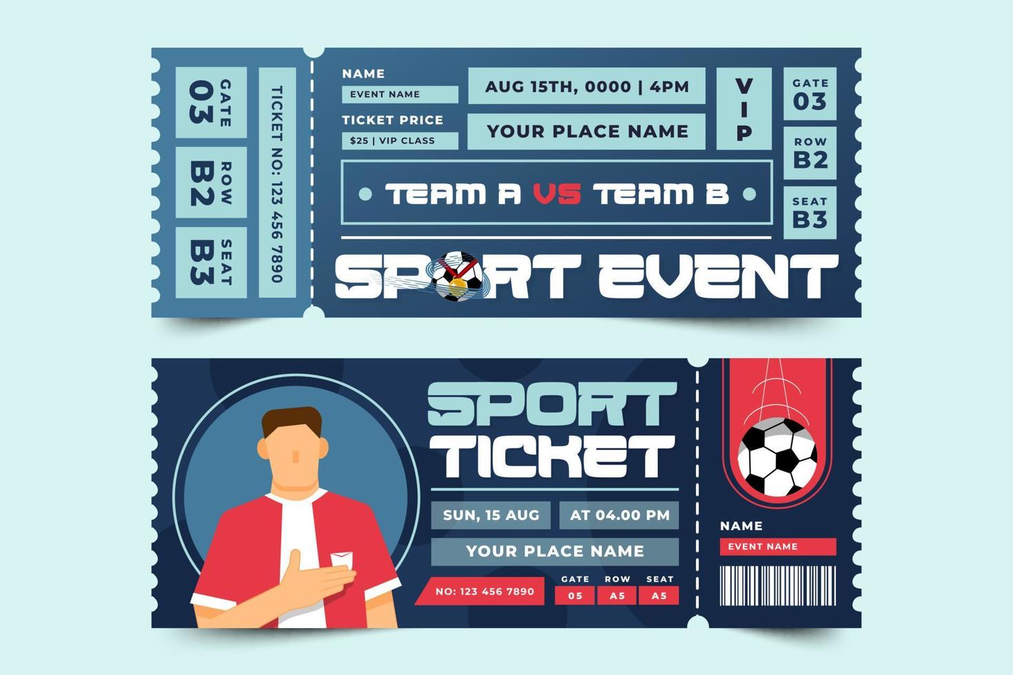 Football tournament, sport event ticket design template easy to customize vector