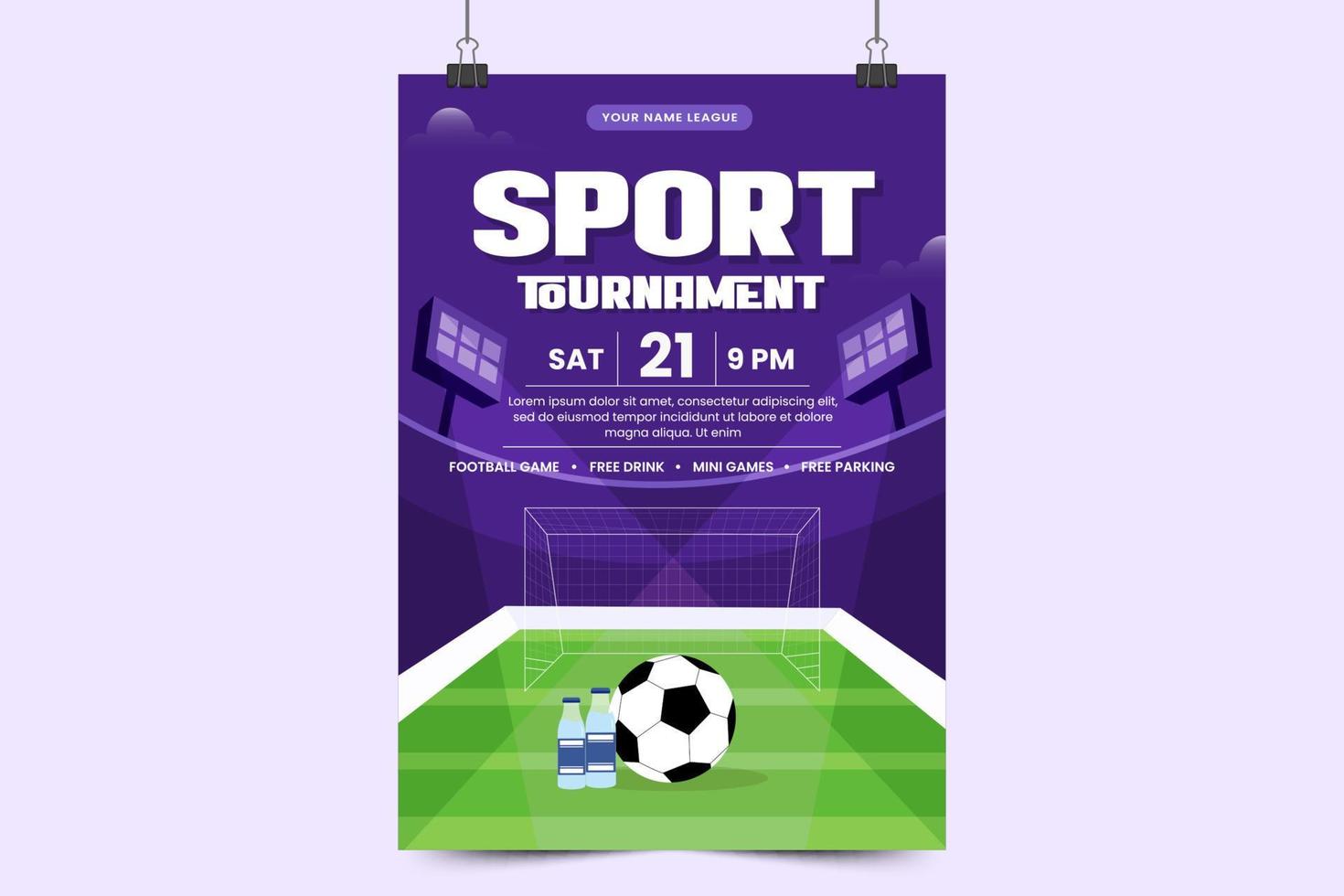 Football tournament, sport event flyer or poster design template easy to customize simple and elegant design vector