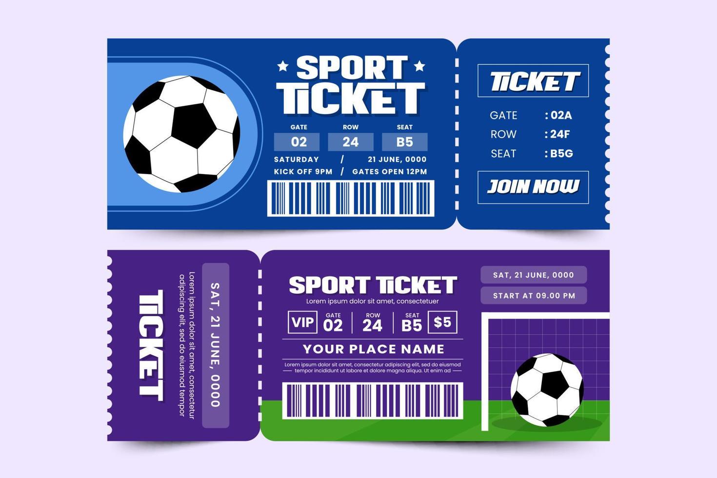Football tournament, sport event ticket design template easy to customize simple and elegant design vector