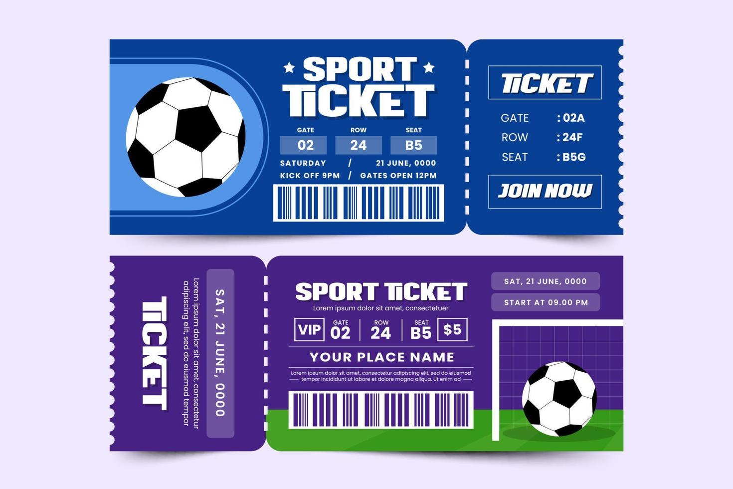 Football tournament, sport event ticket design template easy to customize simple and elegant design vector