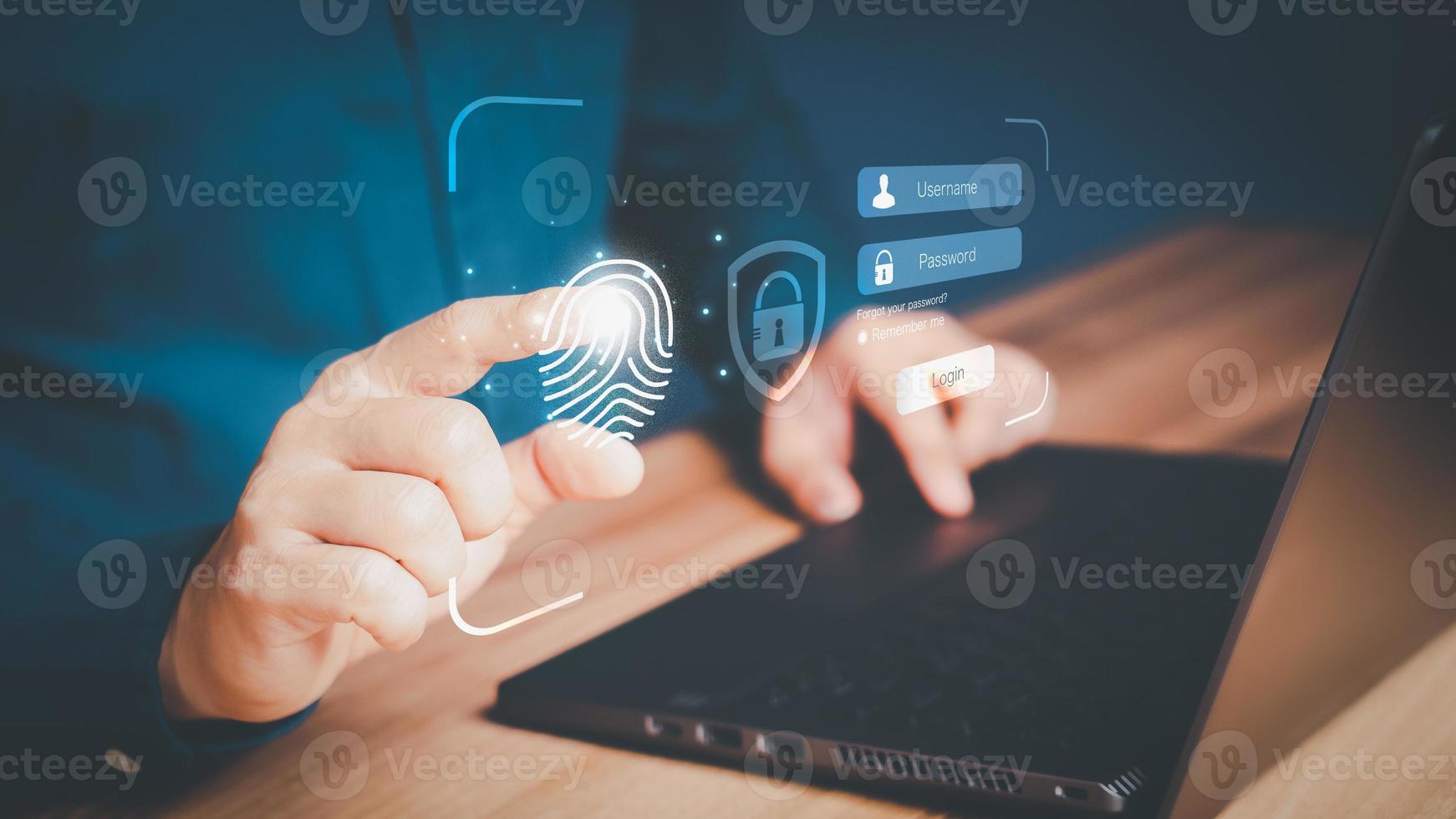 Man typing login user and password, Cyber security concept, Secure encryption and access to the user's private information to access the Internet. photo