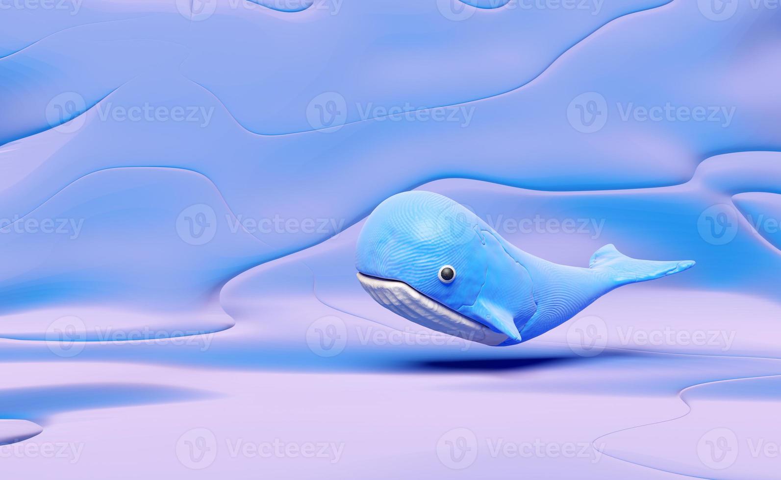 3d blue whale from plasticine isolated on blue background. whale clay toy icon concept, 3d render illustration, clipping path photo