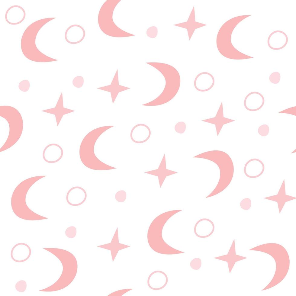 Pink girly kid pattern with moons and stars for textile and typography. vector