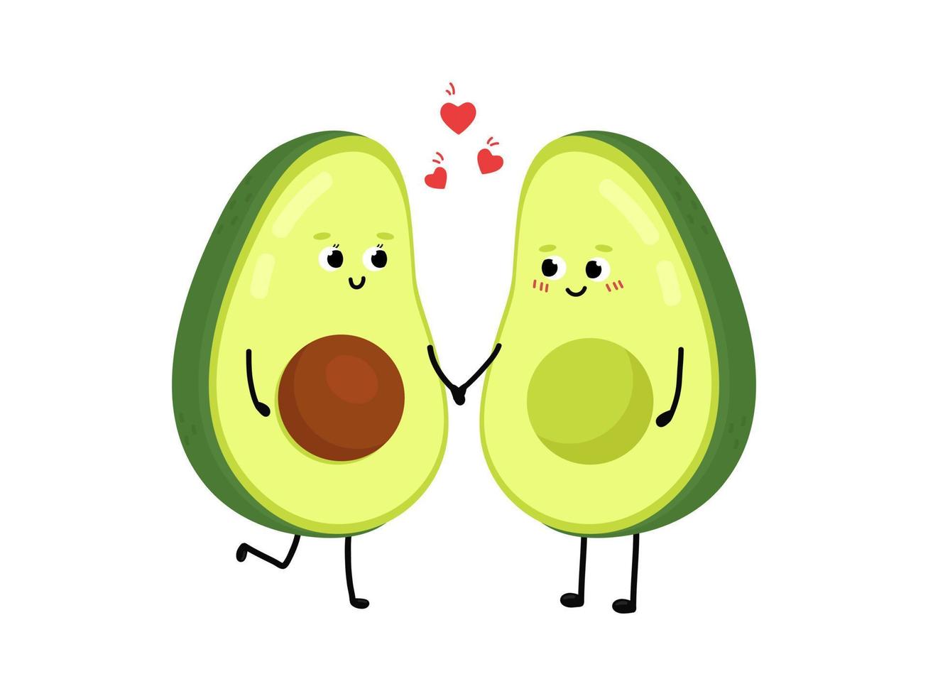 lindo aguacate enamorándose. concepto de amor y día de san valentín. ilustración aislada sobre fondo blanco. vector