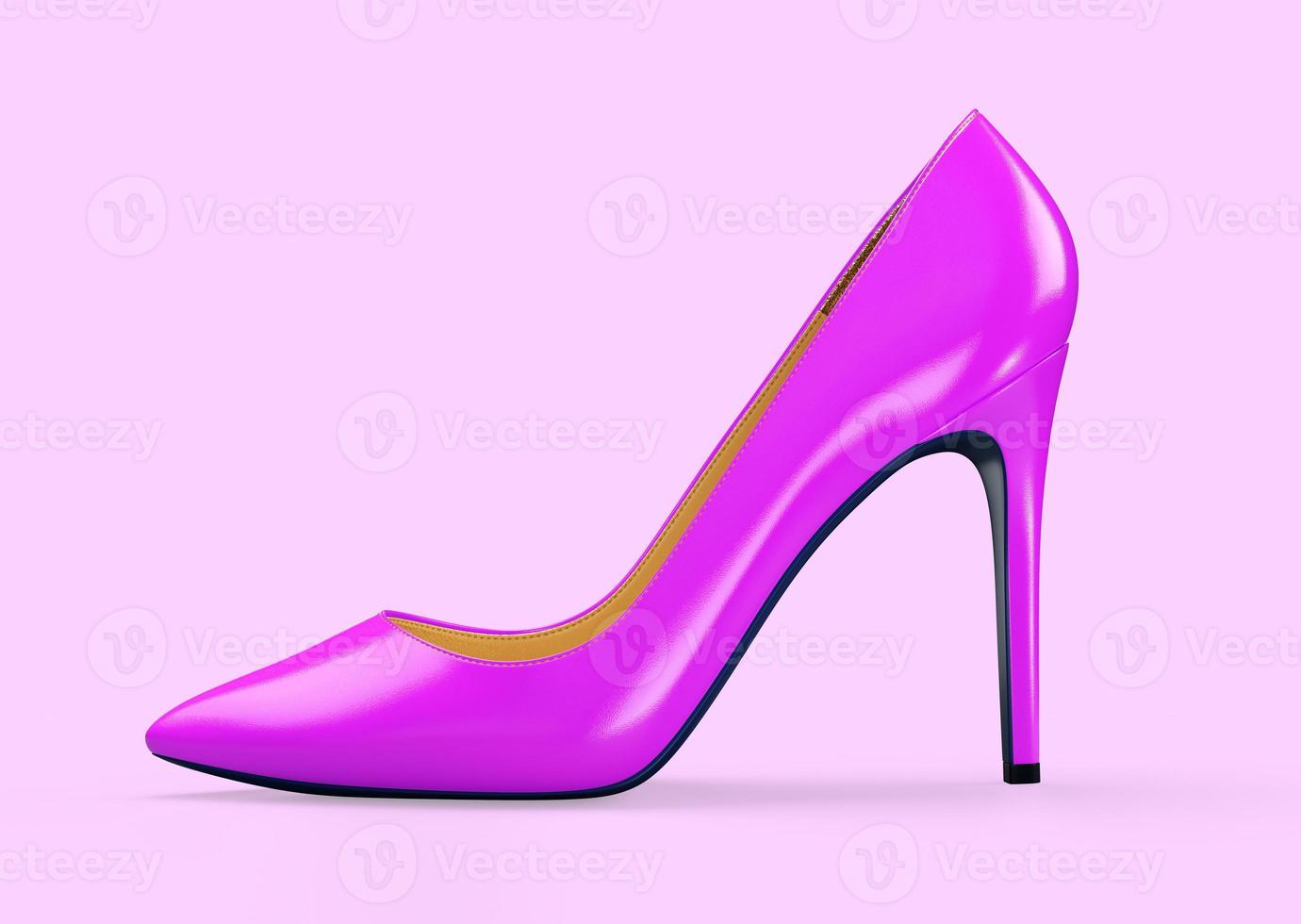 Purple women's shoes on a purple background. 3D rendering illustration. photo